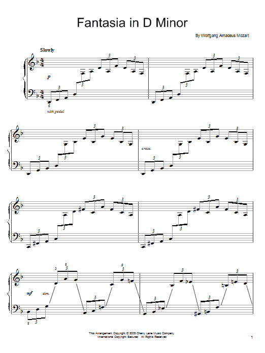Wolfgang Amadeus Mozart Fantasia in D Minor, K. 397 Sheet Music