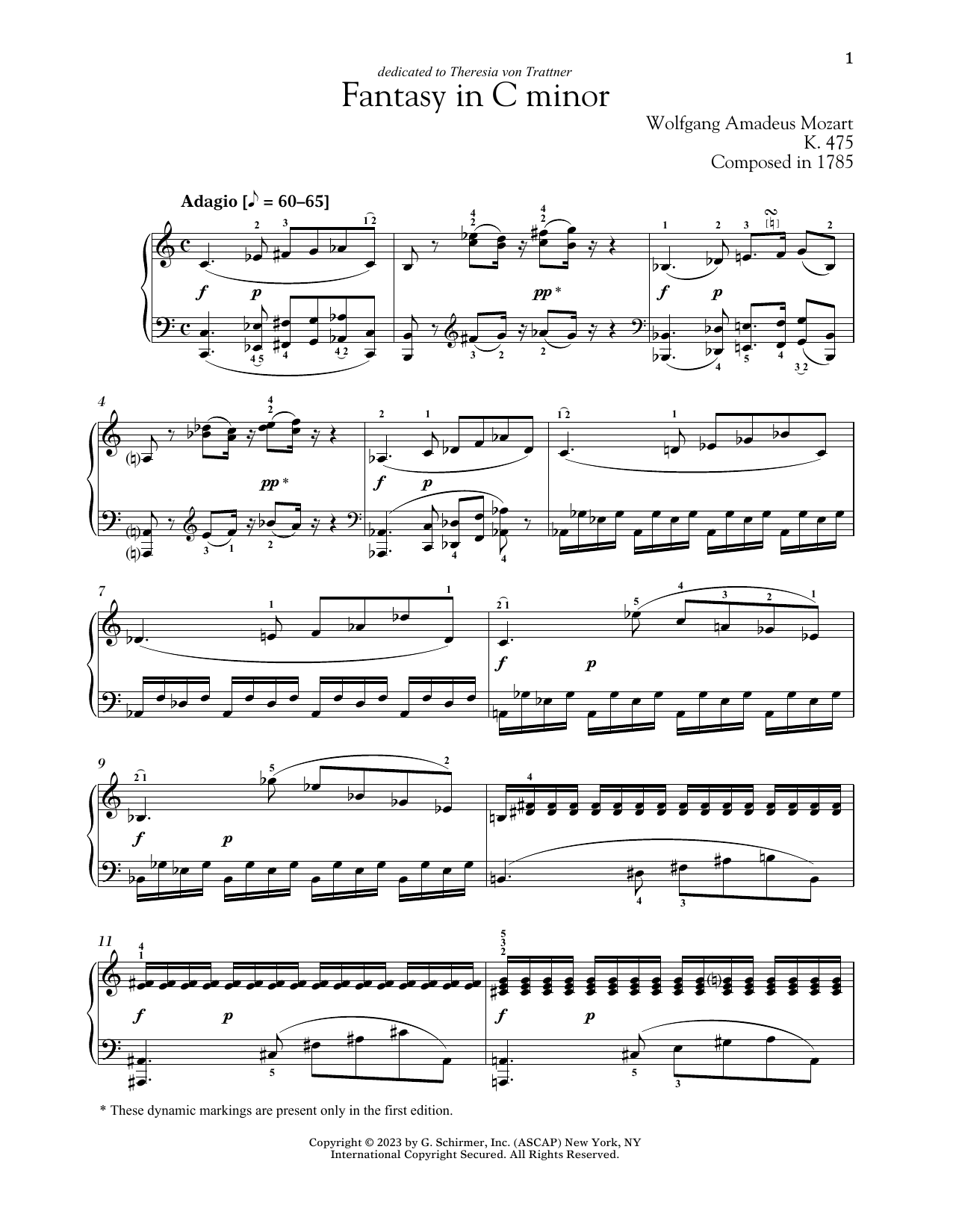 Wolfgang Amadeus Mozart Fantasie In C Minor, K. 475 Sheet Music