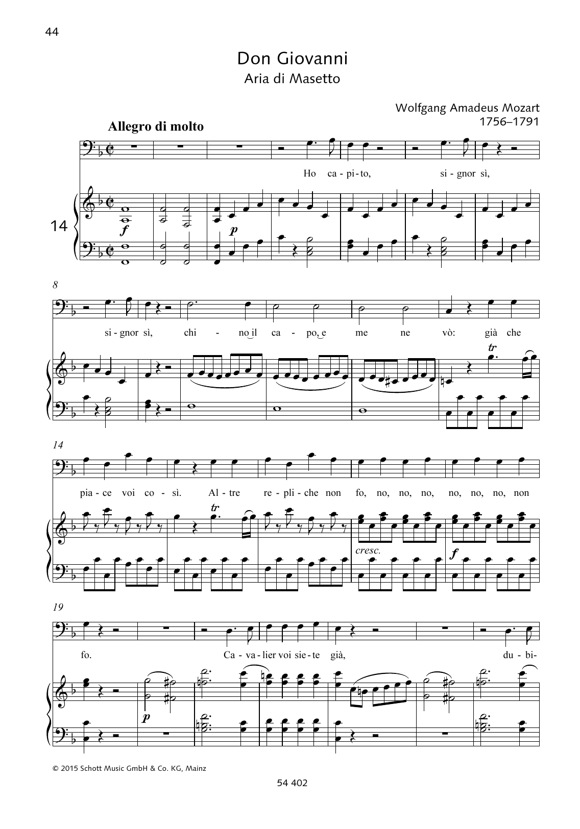 Wolfgang Amadeus Mozart Ho capito, signor sì Sheet Music