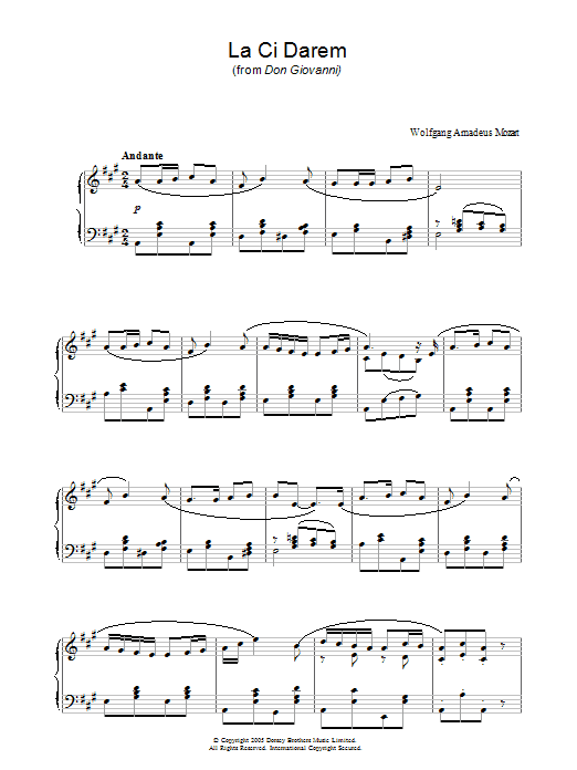 Wolfgang Amadeus Mozart La Ci Darem La Mano (from Don Giovanni) Sheet Music