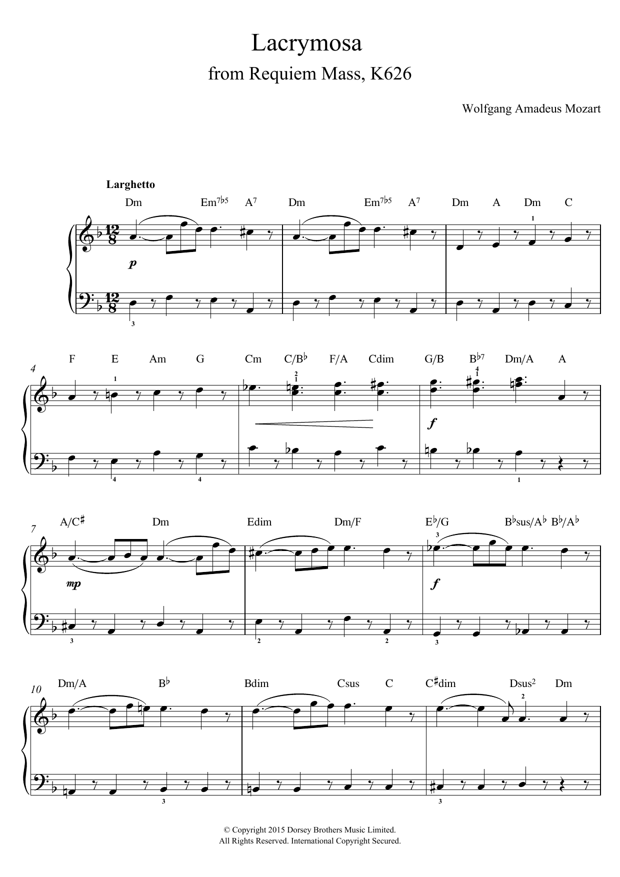 Wolfgang Amadeus Mozart Lacrymosa from Requiem Mass, K626 Sheet Music