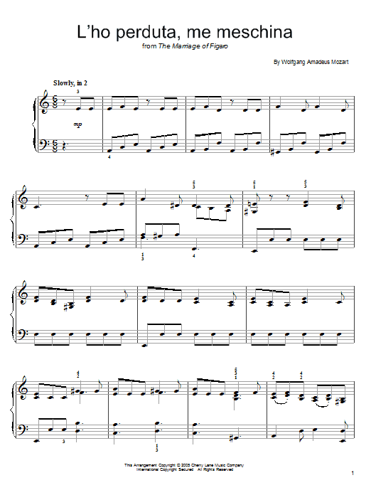 Wolfgang Amadeus Mozart L'Ho Perduta, Me Meschina Sheet Music