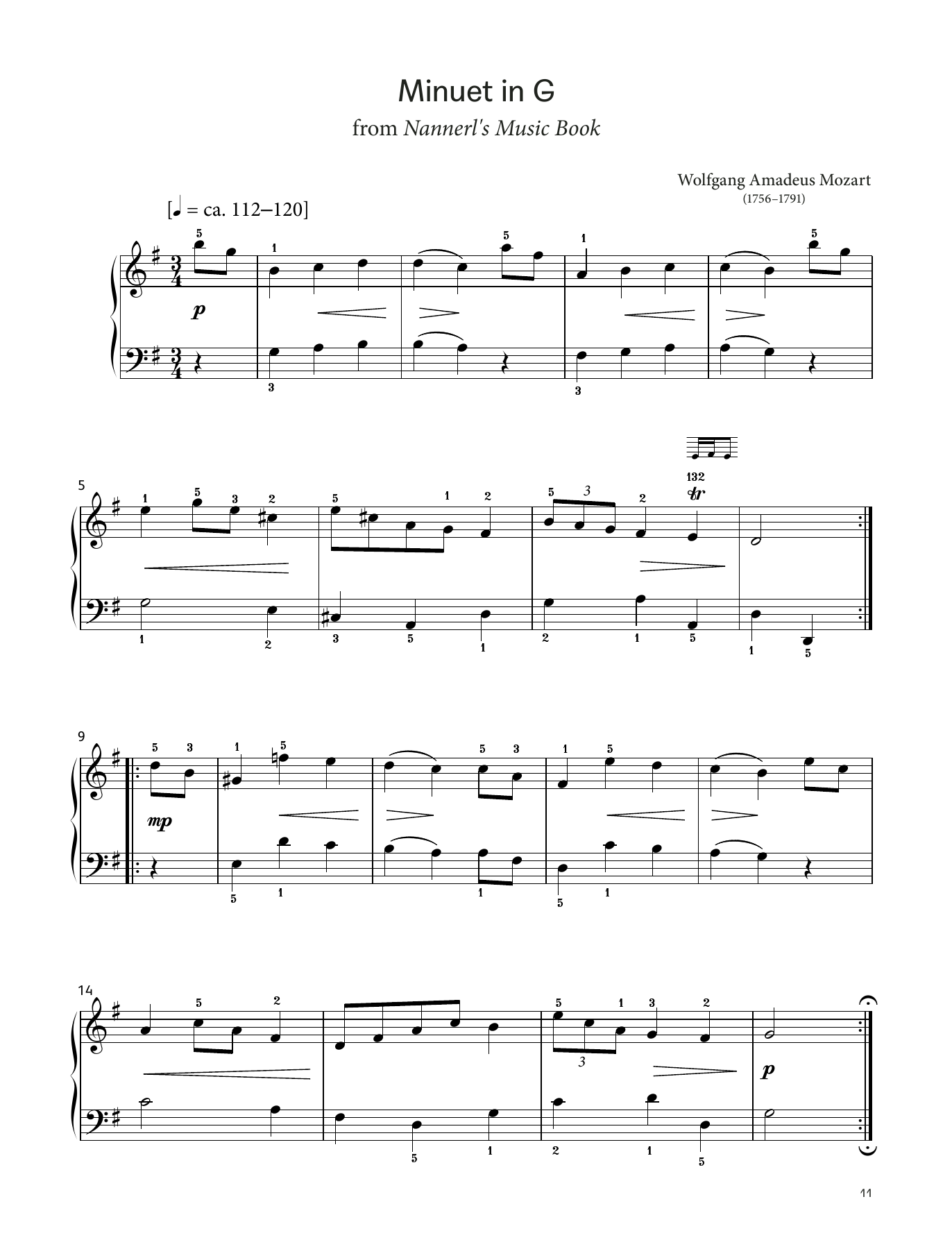 Wolfgang Amadeus Mozart Minuet in G, K. 1e (LCME Piano 2018 Grade 1 List A) Sheet Music