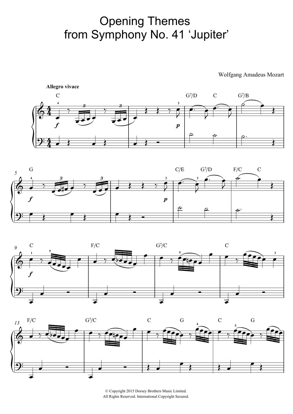 Wolfgang Amadeus Mozart Opening Themes from Symphony No. 41 'Jupiter' Sheet Music