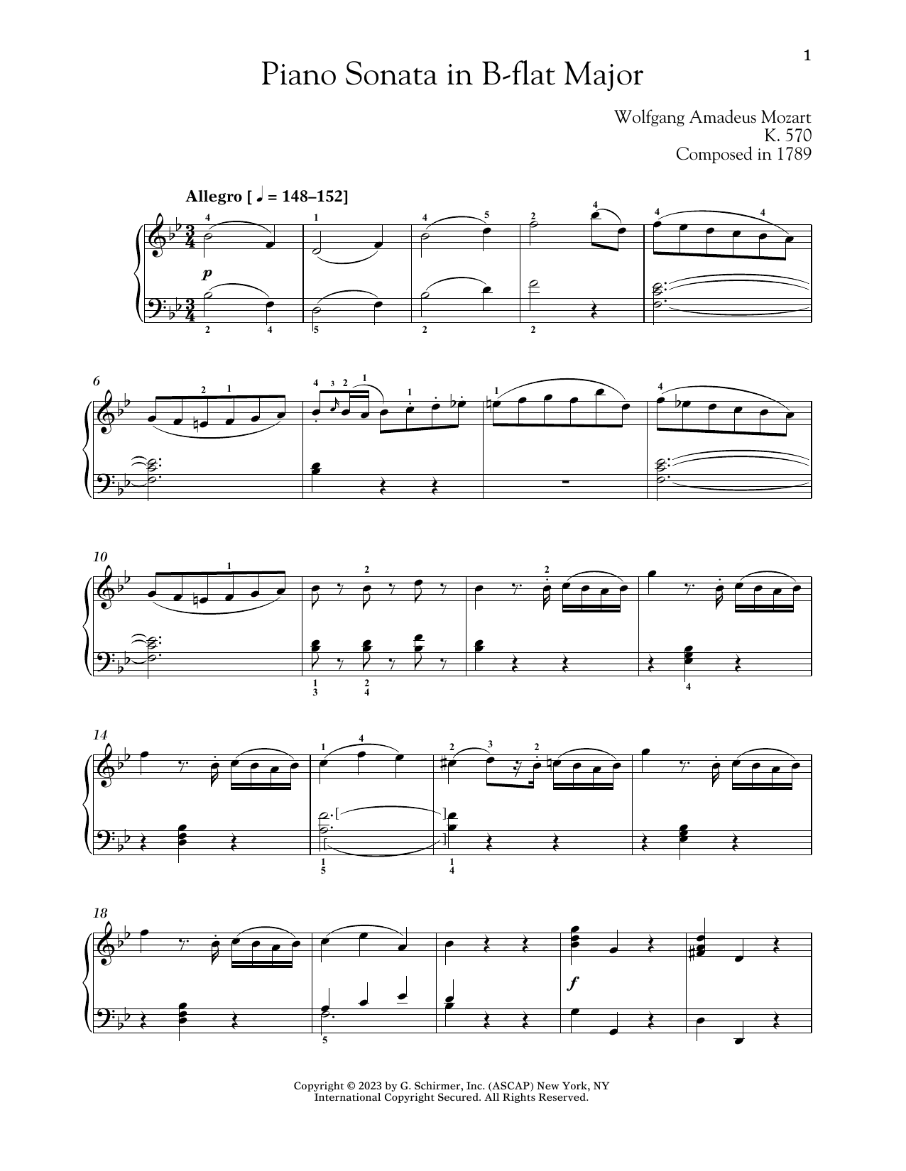 Wolfgang Amadeus Mozart Piano Sonata In B-flat Major, K. 570 Sheet Music