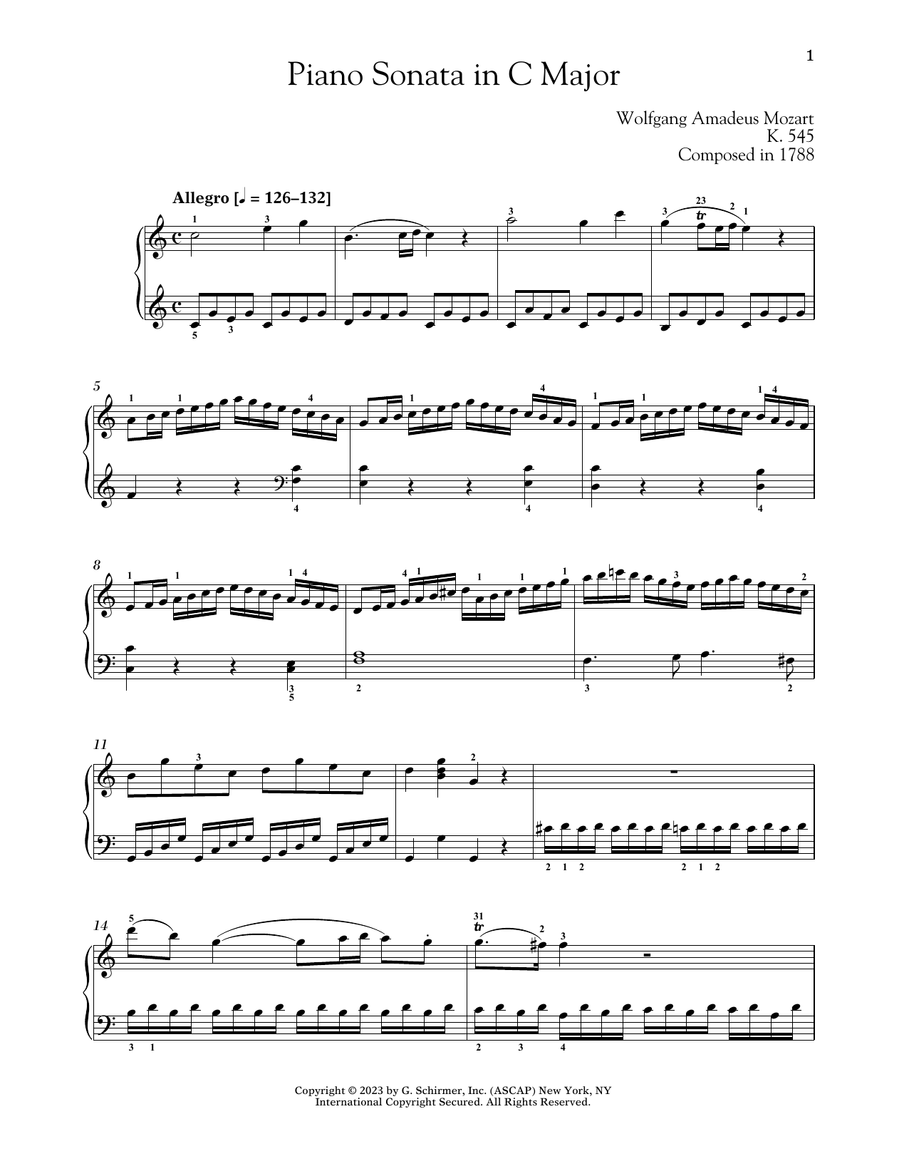 Wolfgang Amadeus Mozart Piano Sonata In C Major, K. 545 Sheet Music