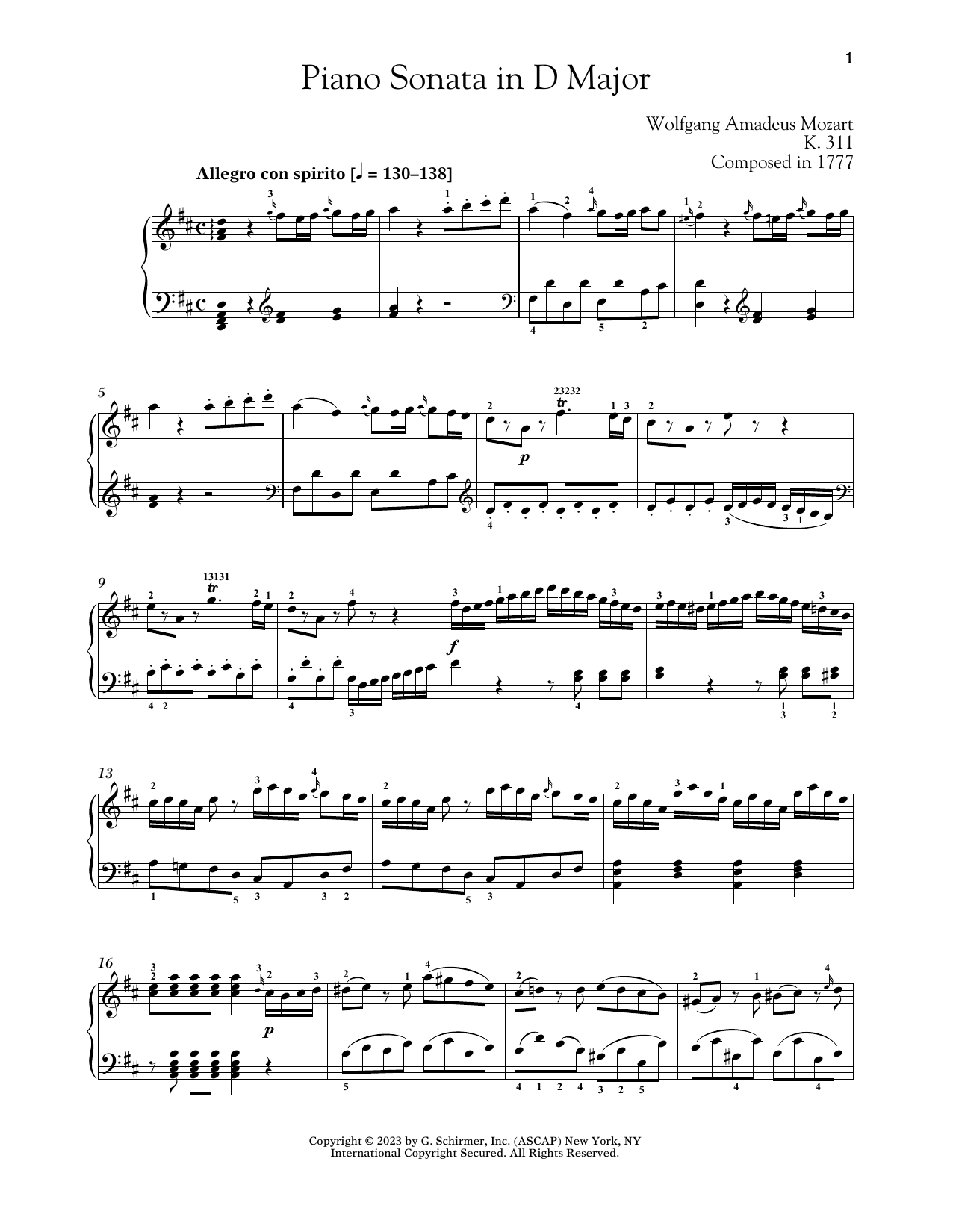 Wolfgang Amadeus Mozart Piano Sonata In D Major, K. 311 Sheet Music
