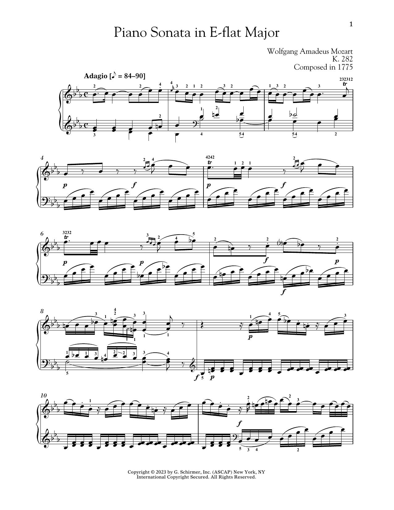 Wolfgang Amadeus Mozart Piano Sonata In E-flat Major, K. 282 Sheet Music