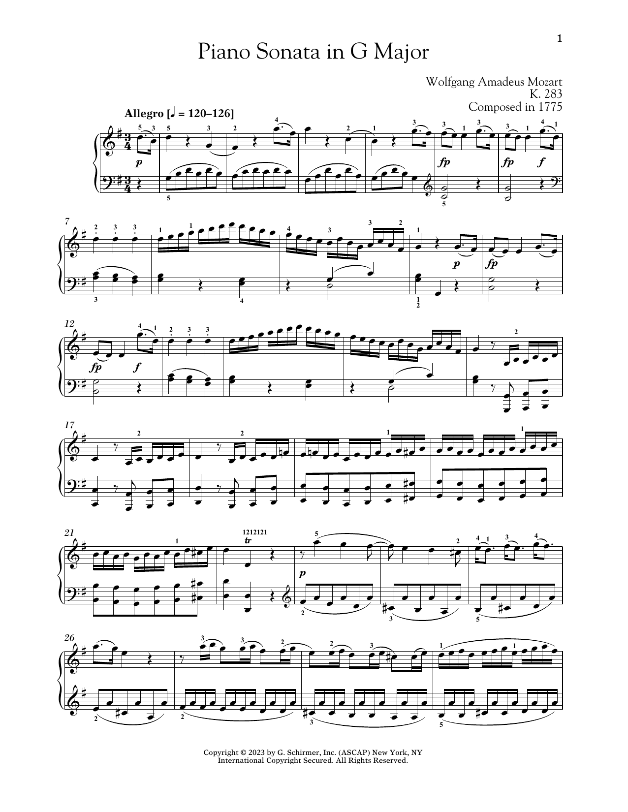 Wolfgang Amadeus Mozart Piano Sonata In G Major, K. 283 Sheet Music