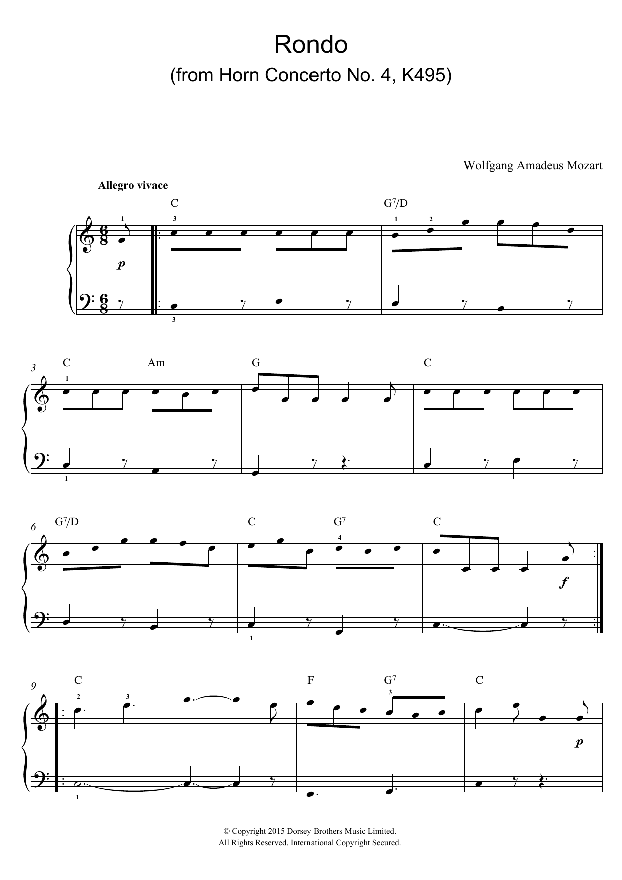 Wolfgang Amadeus Mozart Rondo from Horn Concerto No.4, K495 Sheet Music