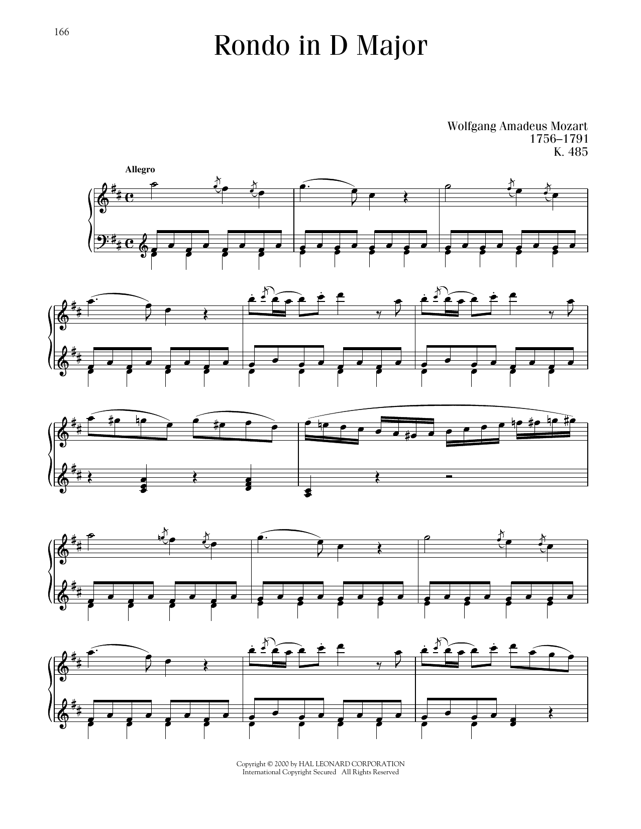 Wolfgang Amadeus Mozart Rondo In D Major, K. 485 Sheet Music