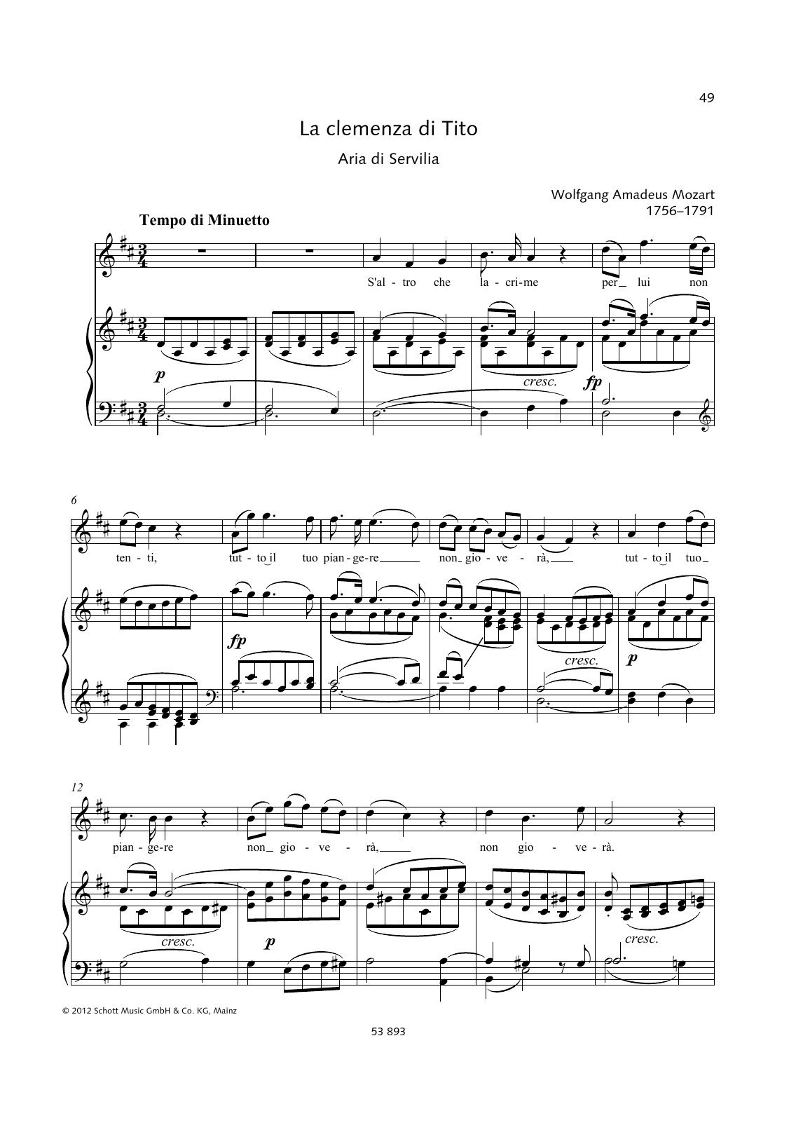 Wolfgang Amadeus Mozart S'altro che lacrime Sheet Music