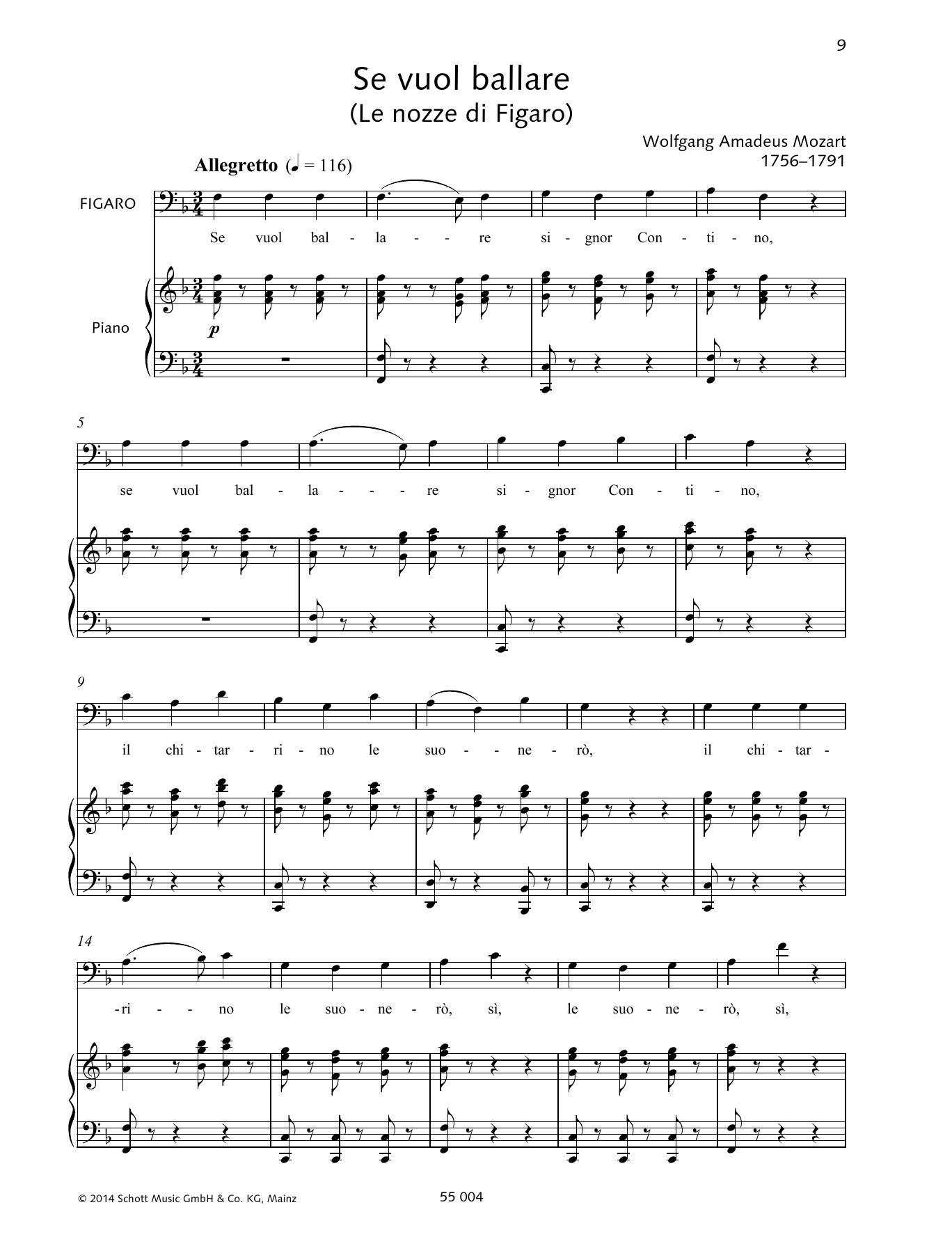 Wolfgang Amadeus Mozart Se vuol ballare Sheet Music