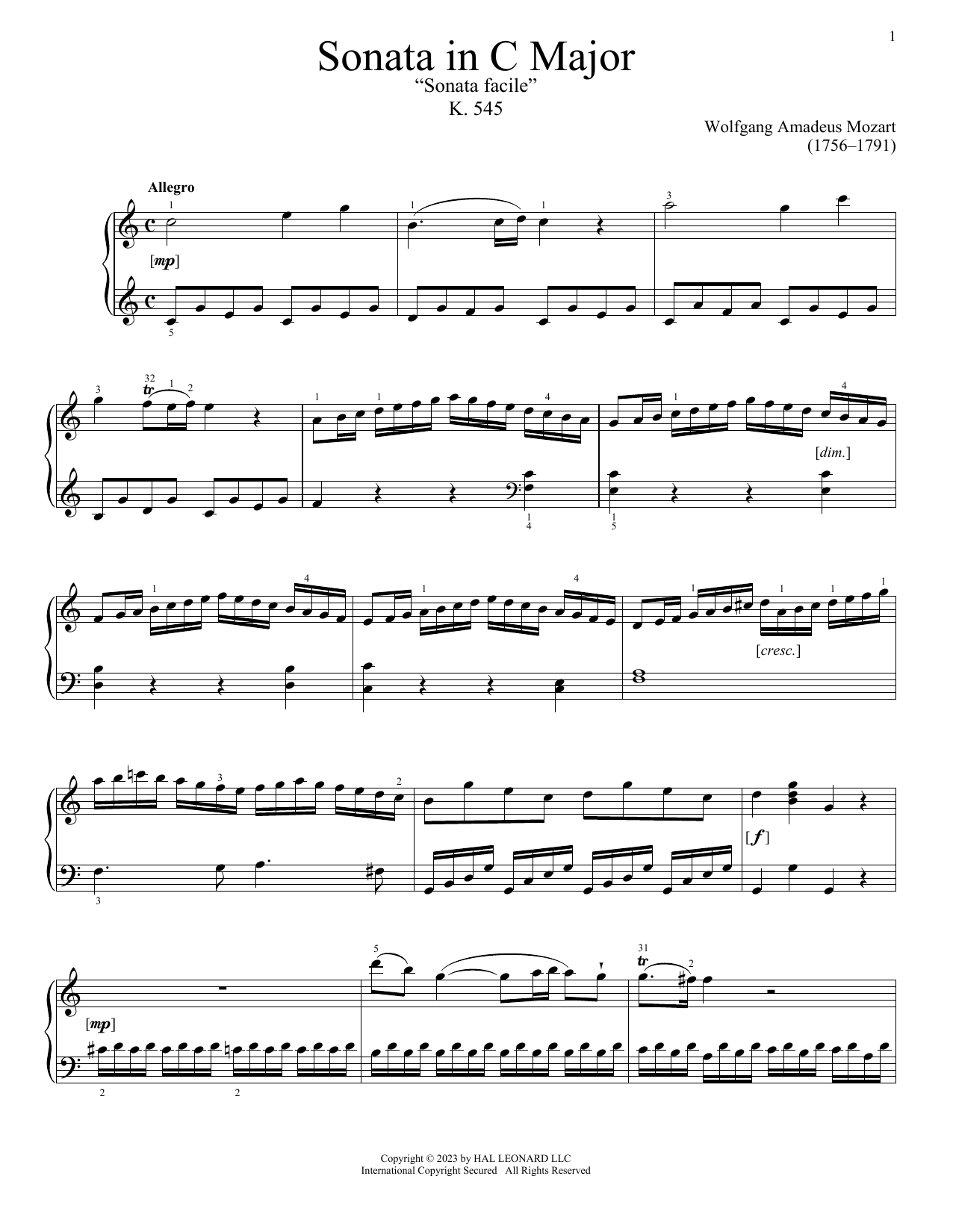 Wolfgang Amadeus Mozart Sonata In C Major, K. 545 Sheet Music