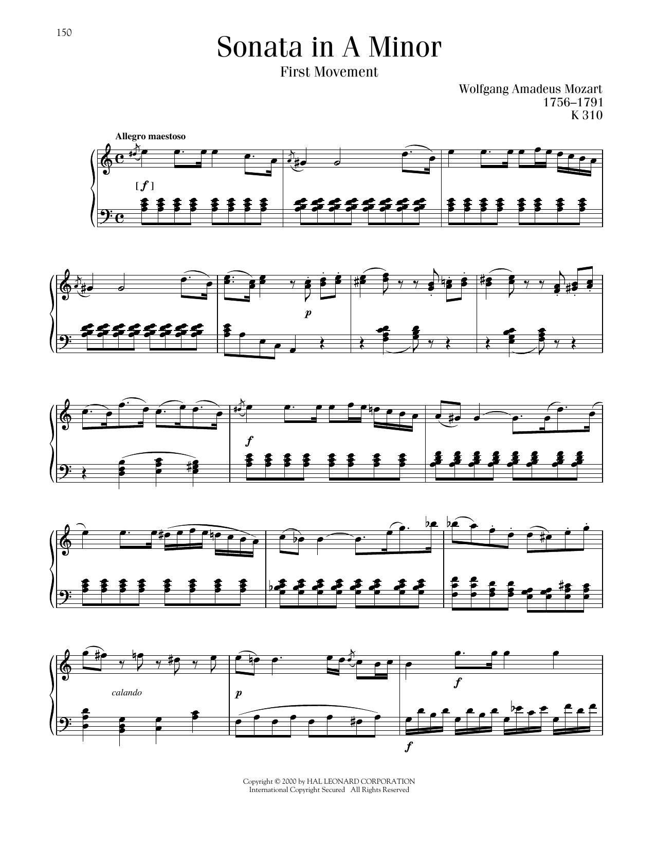 Wolfgang Amadeus Mozart Sonata No. 8 In A Minor, K. 310 Sheet Music