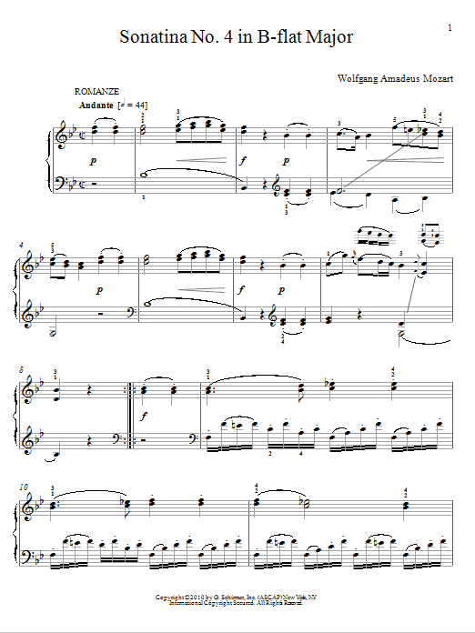 Wolfgang Amadeus Mozart Sonatina No. 4 In B-Flat Major Sheet Music