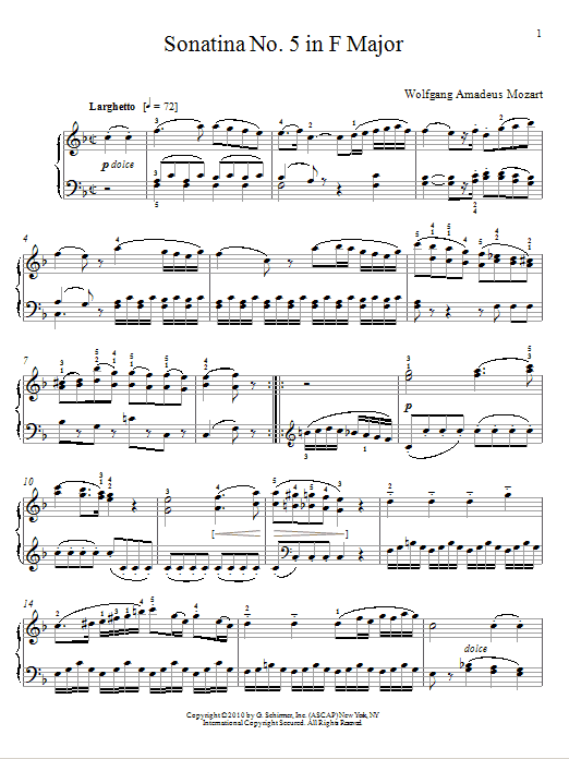Wolfgang Amadeus Mozart Sonatina No. 5 In F Major Sheet Music