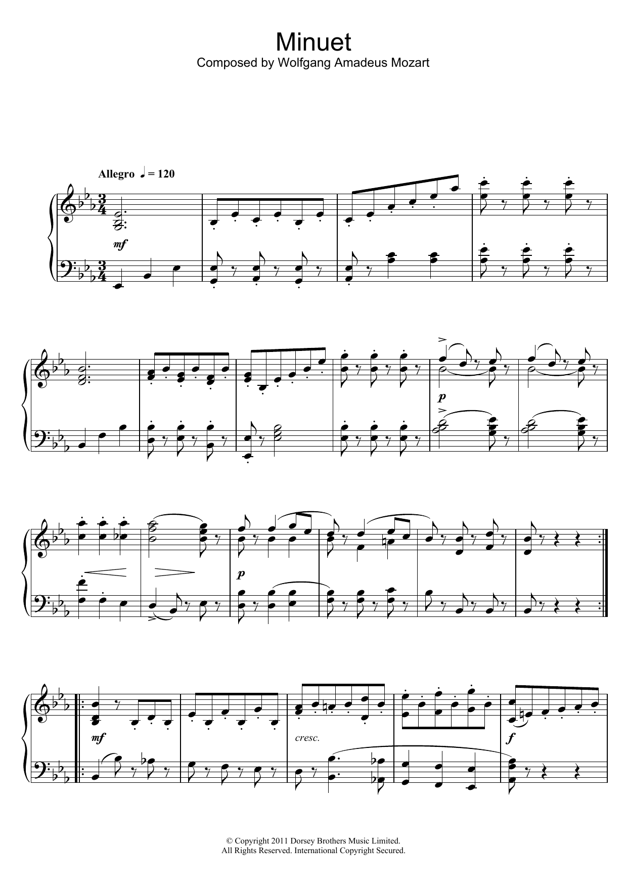 Wolfgang Amadeus Mozart Symphony No.39 (3rd Movement: Minuet) Sheet Music