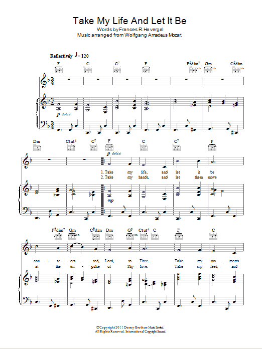 Wolfgang Amadeus Mozart Take My Life And Let It Be Sheet Music