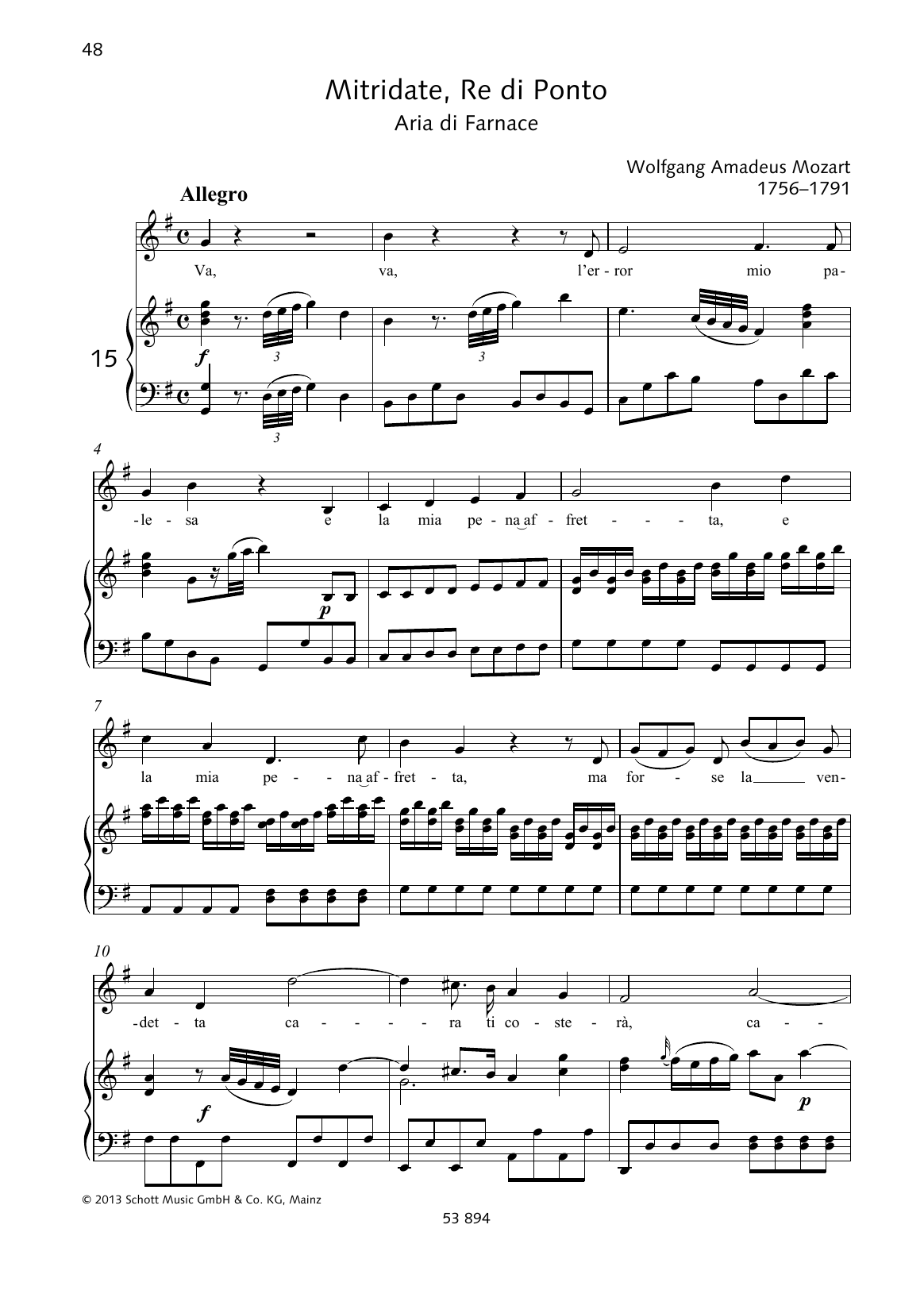 Wolfgang Amadeus Mozart Va, va, l'error mio palesa Sheet Music
