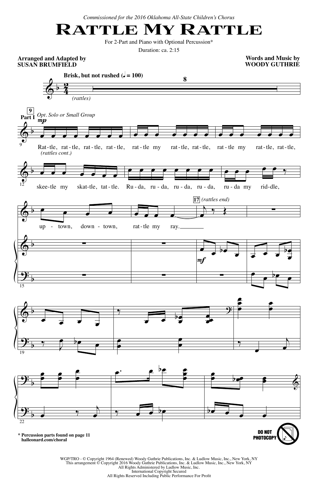 Woody Guthrie Rattle My Rattle (arr. Susan Brumfield) Sheet Music