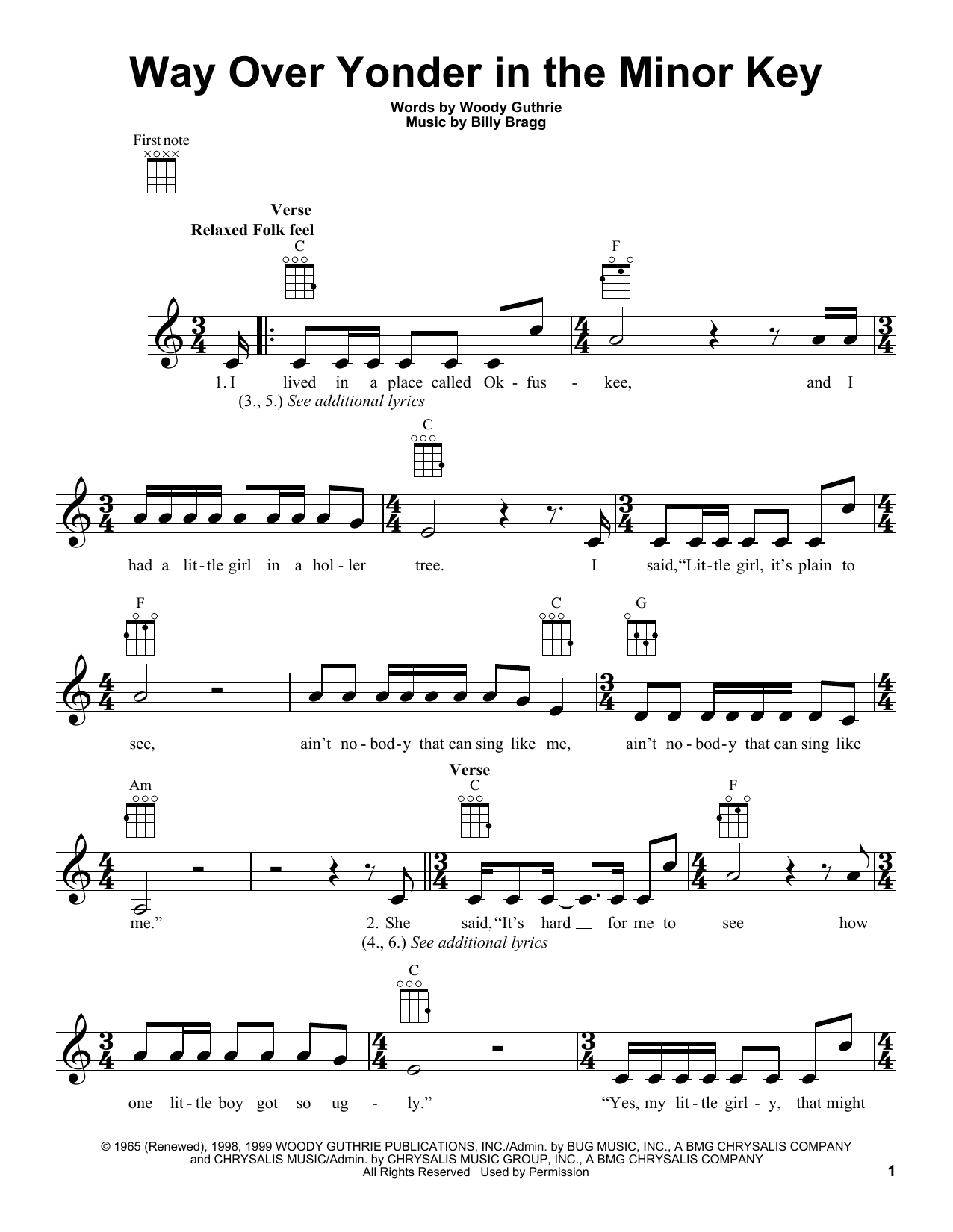 Woody Guthrie Way Over Yonder In The Minor Key Sheet Music