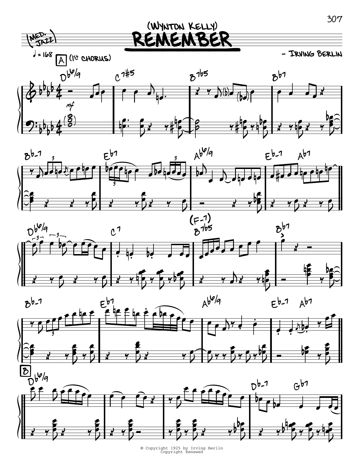 Wynton Kelly Remember (solo only) Sheet Music