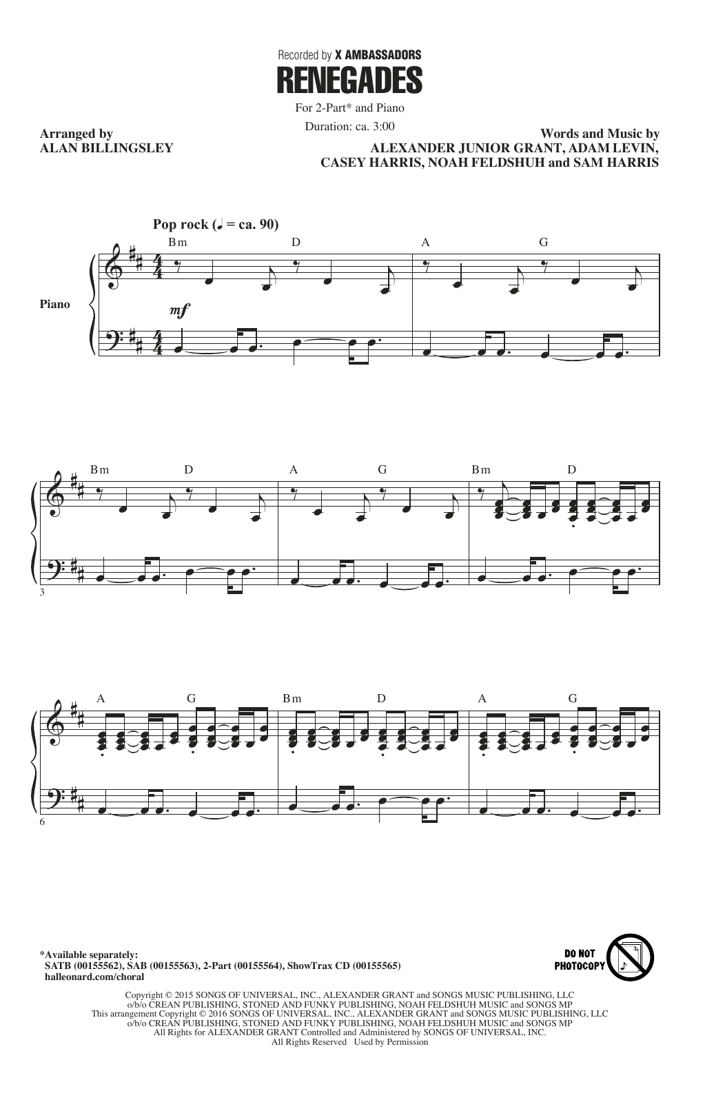 X Ambassadors Renegades (arr. Alan Billingsley) Sheet Music