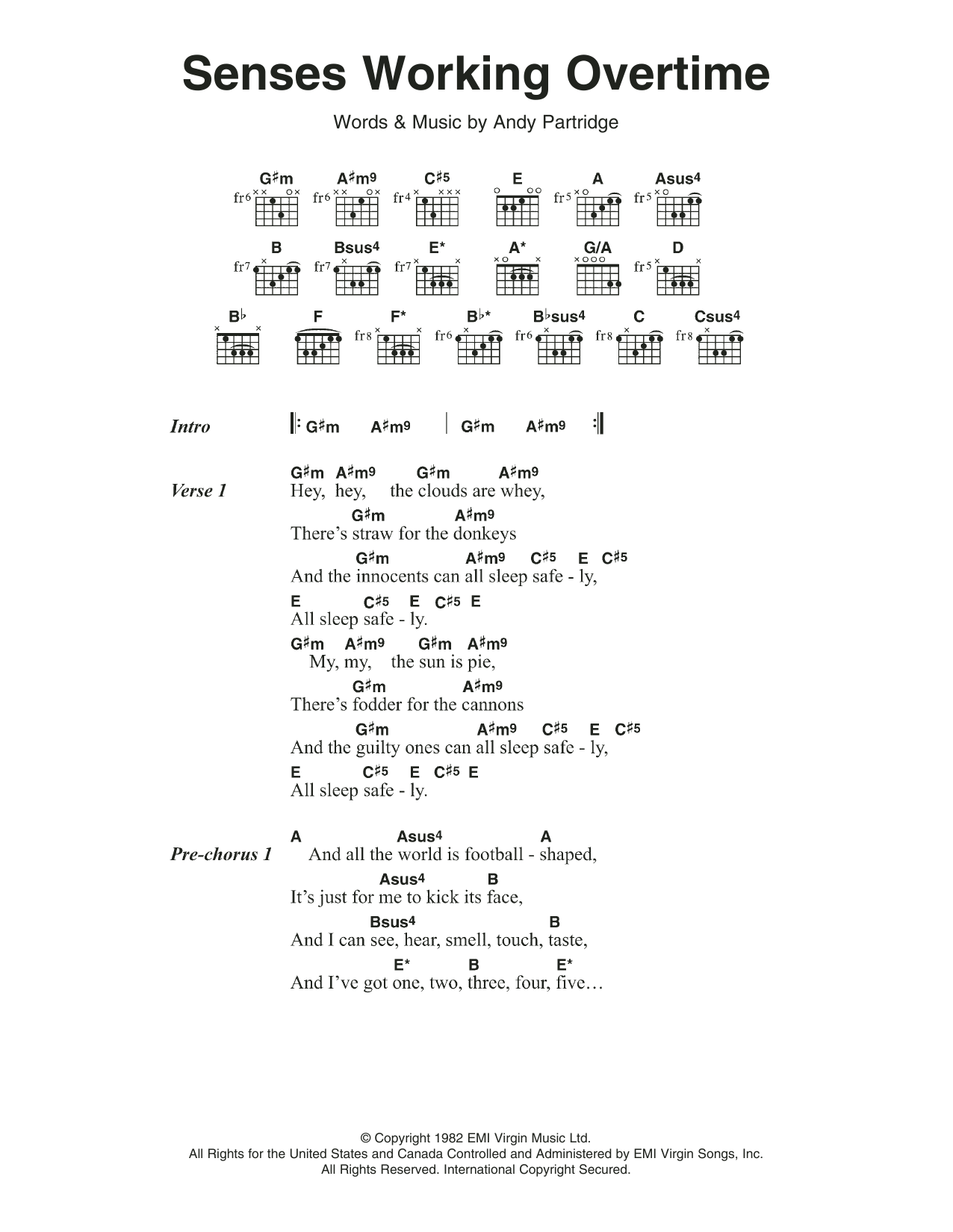 XTC Senses Working Overtime Sheet Music