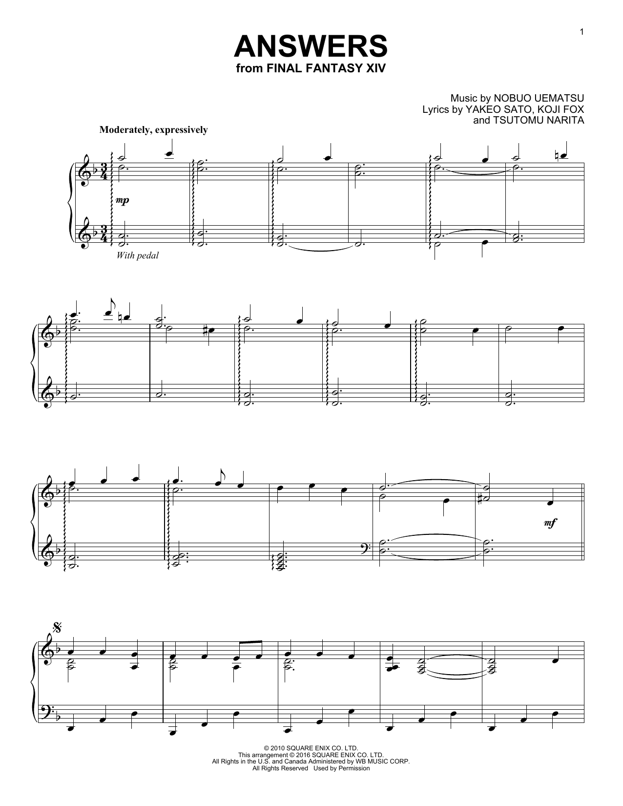 Yakeo Sato Answers (from Final Fantasy XIV) Sheet Music