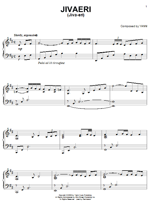 Yanni Jivaeri (Jiva-eri) Sheet Music