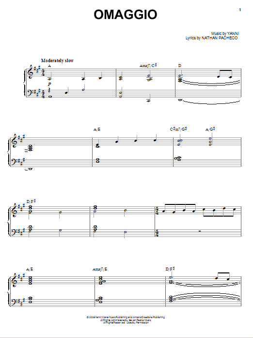 Yanni Omaggio Sheet Music