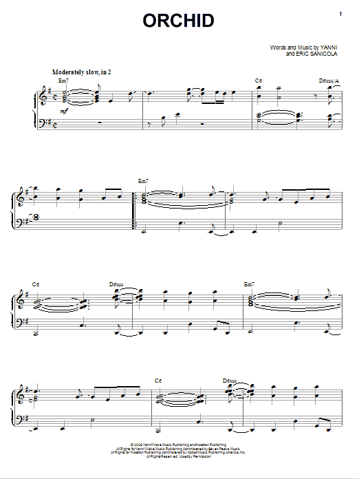Yanni Orchid Sheet Music
