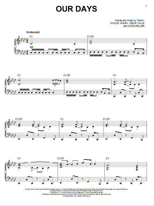Yanni Our Days Sheet Music