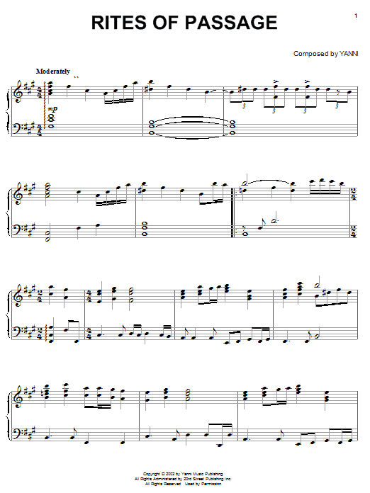Yanni Rites Of Passage Sheet Music
