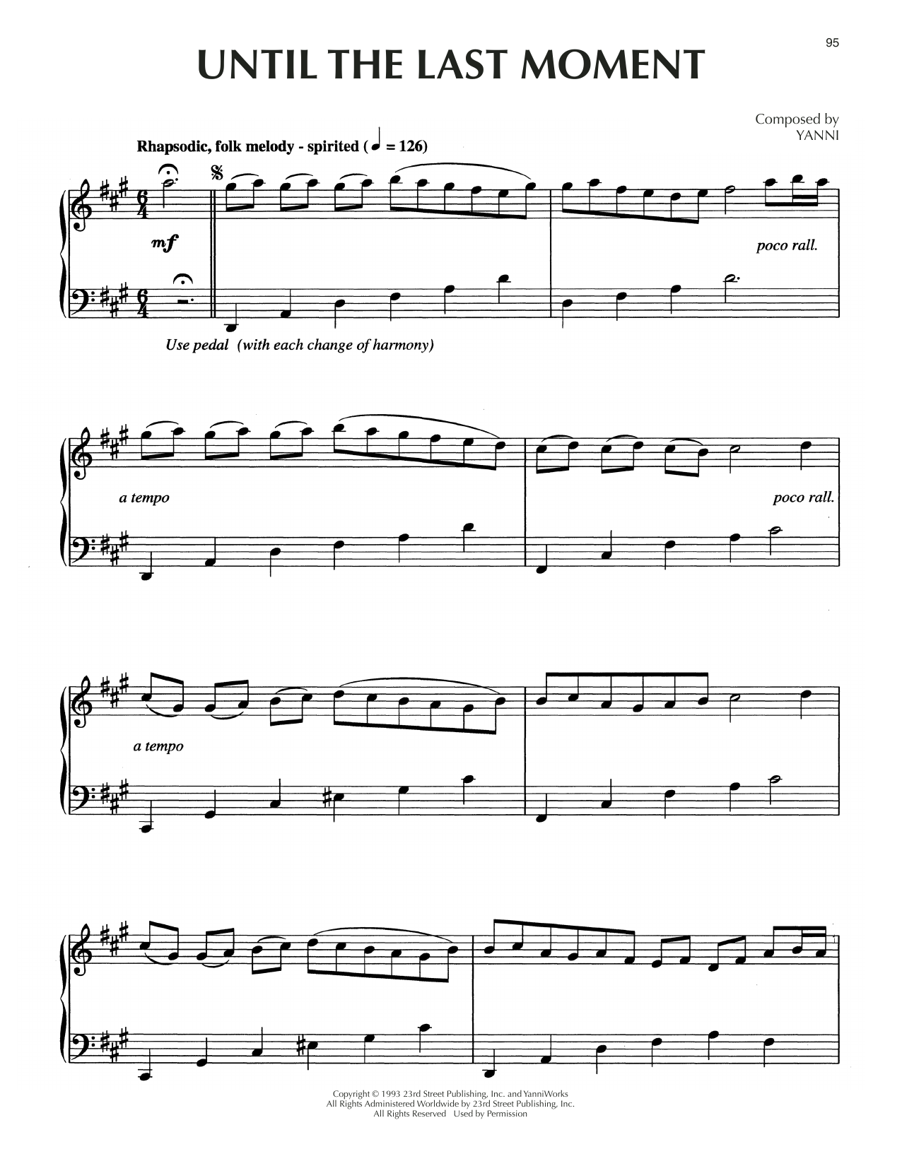 Yanni Until The Last Moment Sheet Music