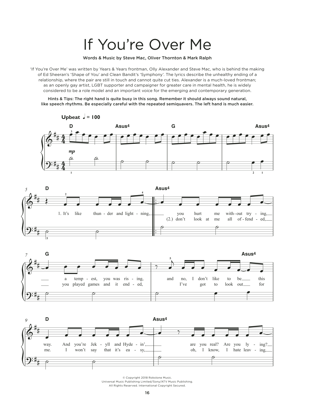 Years & Years If You're Over Me Sheet Music