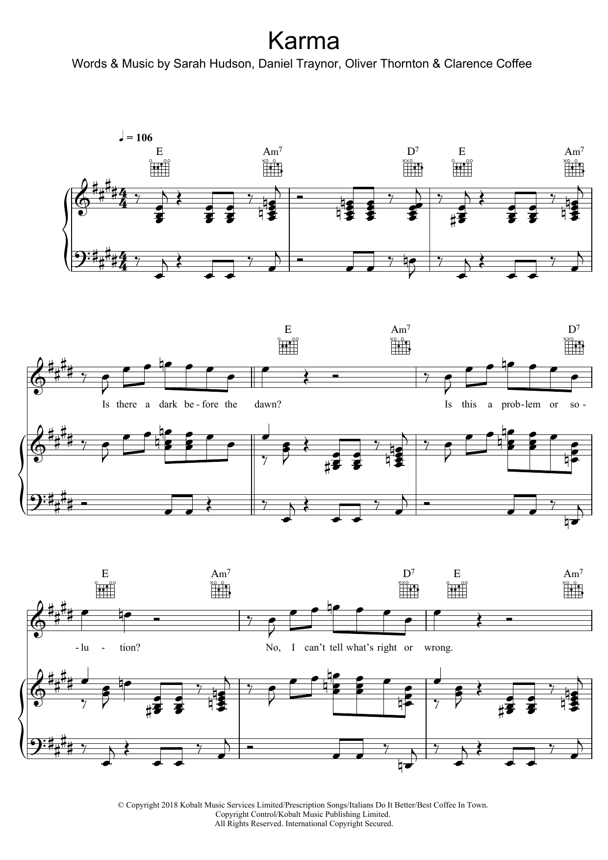 Years & Years Karma Sheet Music