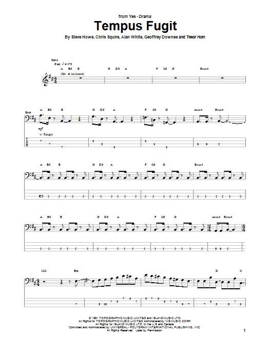 Yes Tempus Fugit Sheet Music
