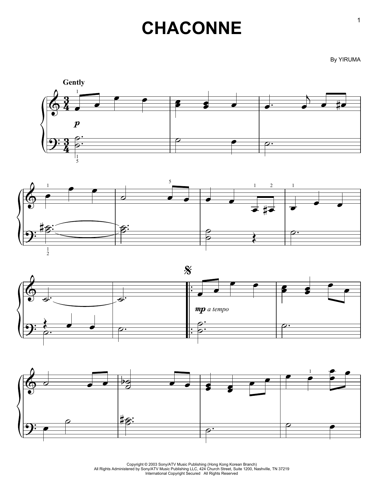 Yiruma Chaconne Sheet Music