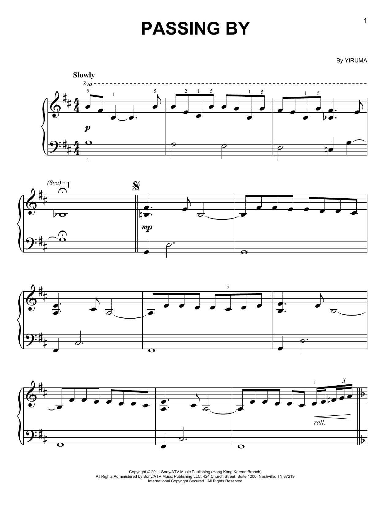 Yiruma Passing By Sheet Music