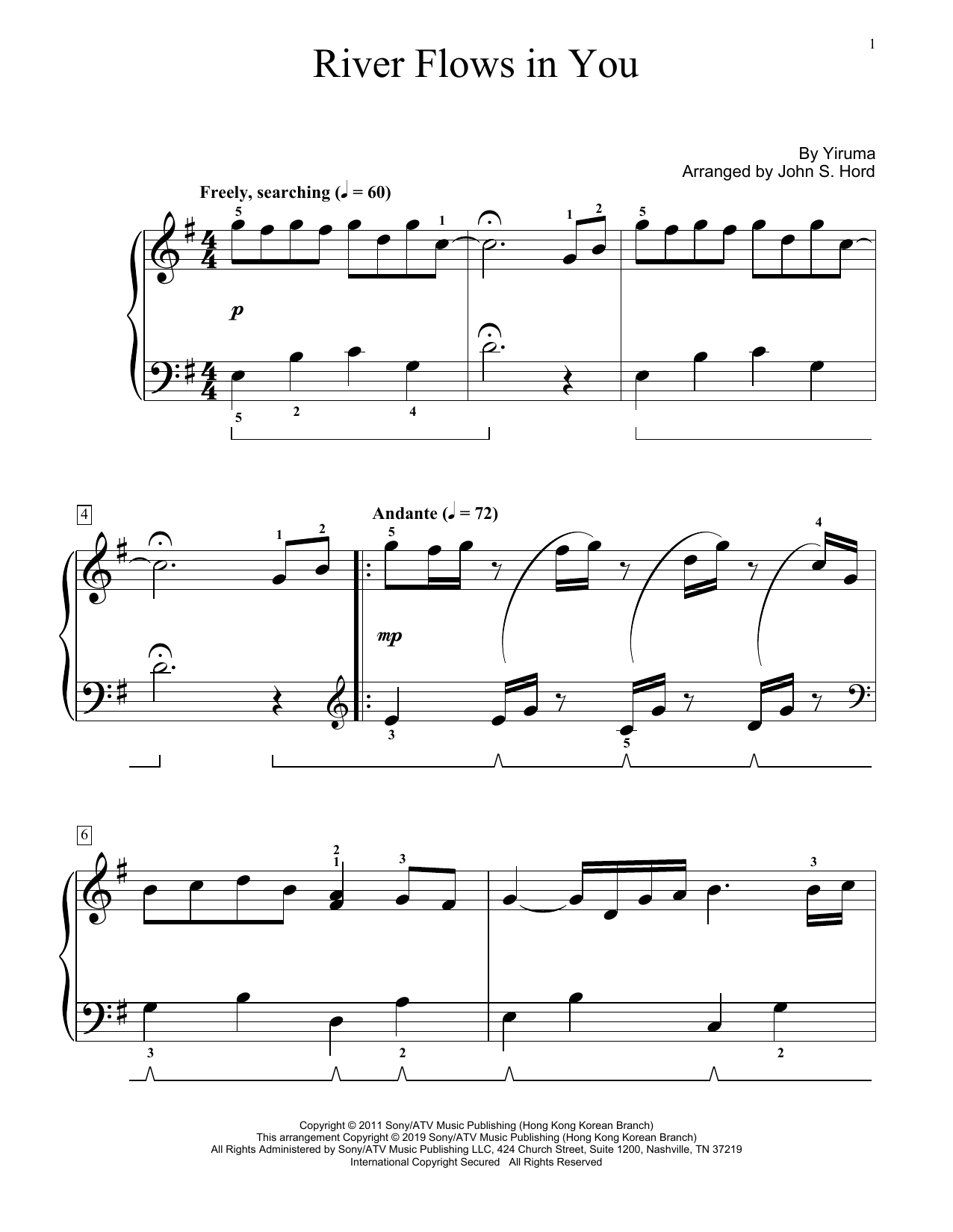 Yiruma River Flows In You (arr. John S. Hord) Sheet Music