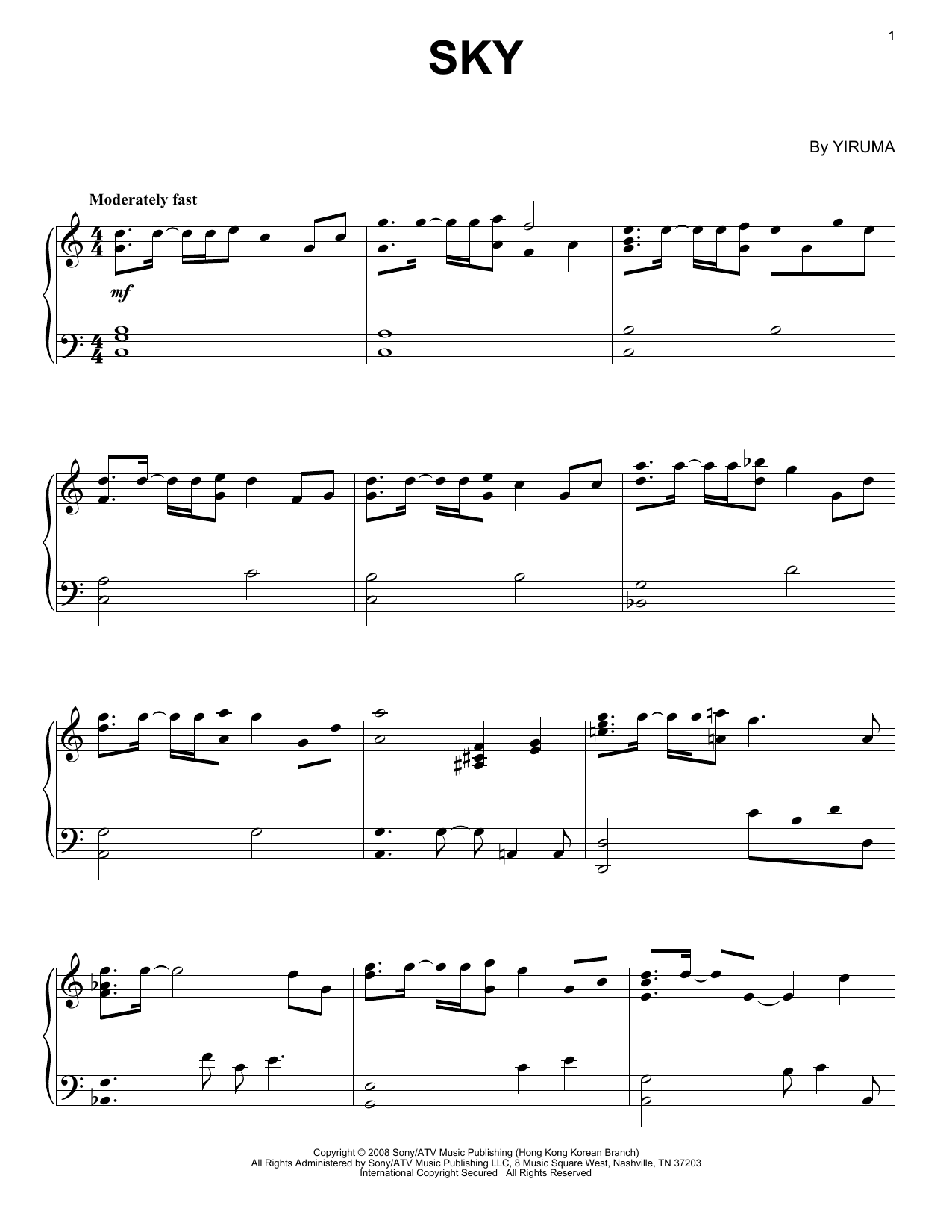Yiruma Sky Sheet Music