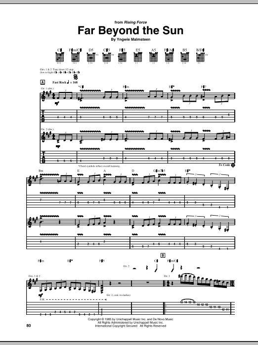 Yngwie Malmsteen Far Beyond The Sun Sheet Music