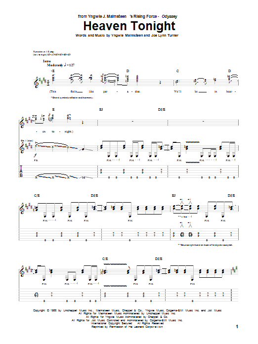 Yngwie Malmsteen Heaven Tonight Sheet Music