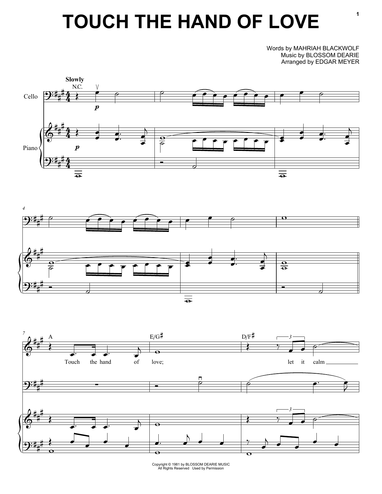 Yo-Yo Ma Touch The Hand Of Love Sheet Music