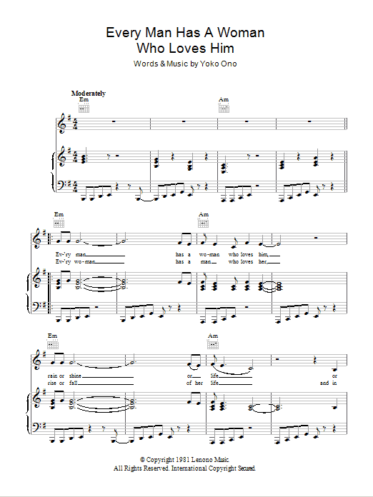 Yoko Ono Every Man Has A Woman Who Loves Him Sheet Music