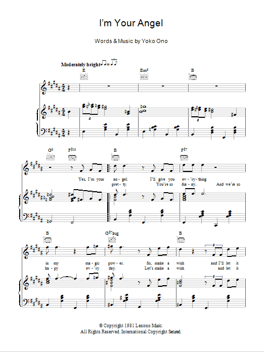 Yoko Ono I'm Your Angel Sheet Music