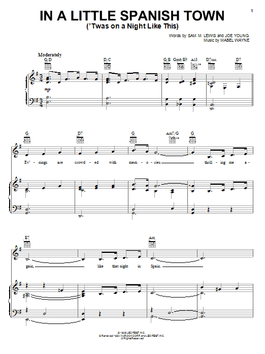 Yusef Lateef In A Little Spanish Town ('Twas On A Night Like This) Sheet Music