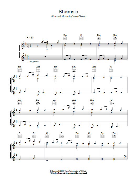 Yusuf Islam Shamsia Sheet Music